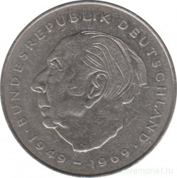 Монета. ФРГ. 2 марки 1979 год. Теодор Хойс. Монетный двор - Гамбург (J).