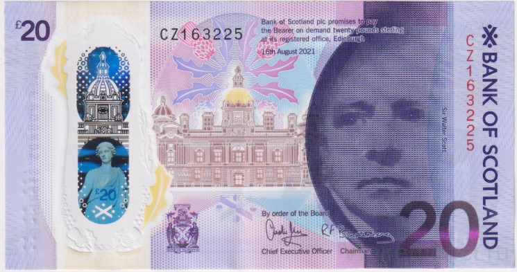 Банкнота. Великобритания. Шотландия. 20 фунтов 2021 год. Сэр Вальтер Скотт. Bank of Scotland. Тип W132.