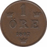  Монета. Швеция. 1 эре 1897 год. ав.
