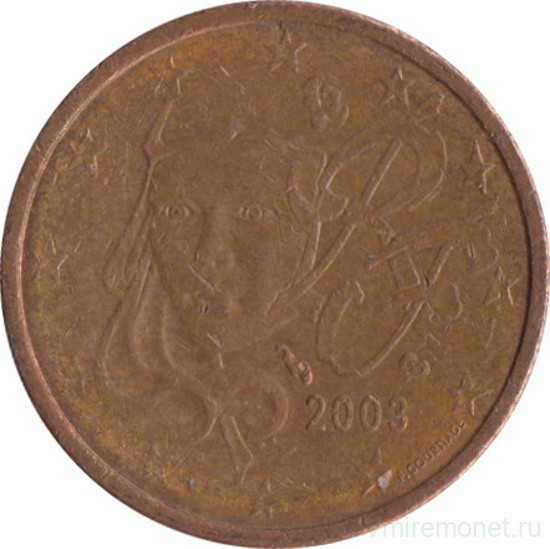 Монета. Франция. 2 цента 2003 год.