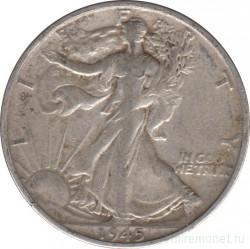 Монета. США. 50 центов 1945 год. Шагающая свобода. Монетный двор - S.