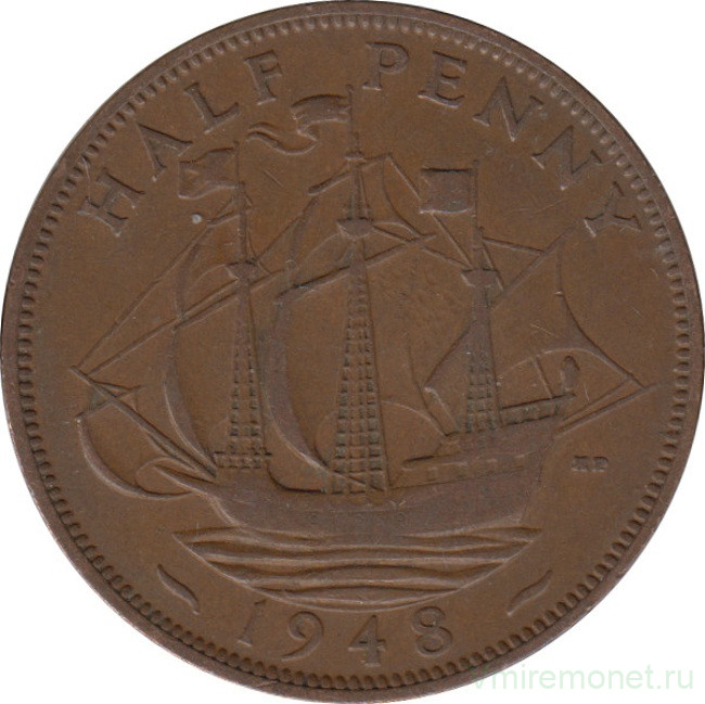 Монета. Великобритания. 1/2 пенни 1948 год.