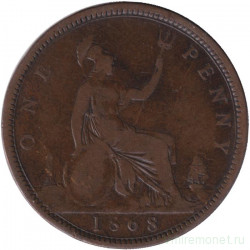 Монета. Великобритания. 1 пенни 1868 год. Монета. Великобритания. 1 пенни 1868 год.