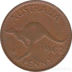 Монета. Австралия. 1 пенни 1962 год. Точка после "PENNY".