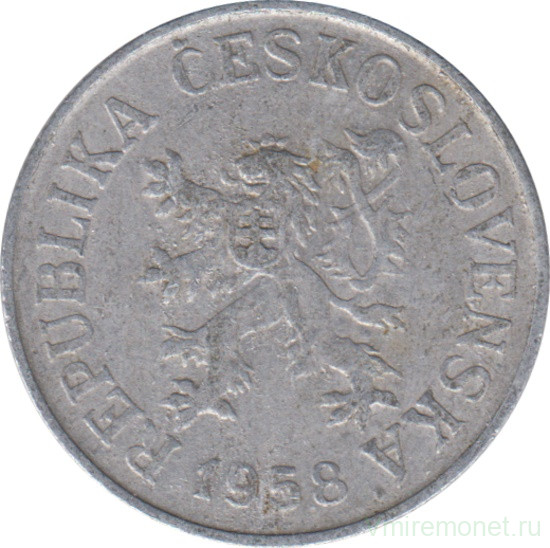 Монета. Чехословакия. 10 геллеров 1958 год.