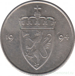 Монета. Норвегия. 50 эре 1994 год.