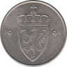 Монета. Норвегия. 50 эре 1994 год. ав.