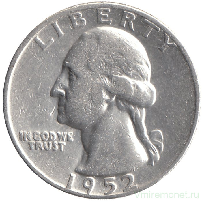 Монета. США. 25 центов 1952 год. Монетный двор D.