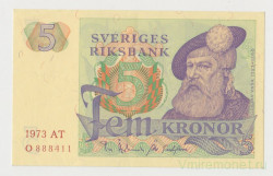 Банкнота. Швеция. 5 крон 1973 год.