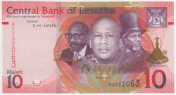 Банкнота. Лесото. 10 малоти 2024 год. Тип W26.