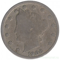 Монета. США. 5 центов 1908 год. Монета. США. 5 центов 1908 год.