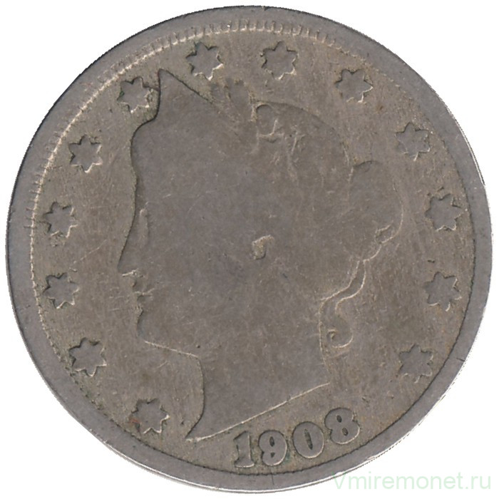 Монета. США. 5 центов 1908 год.