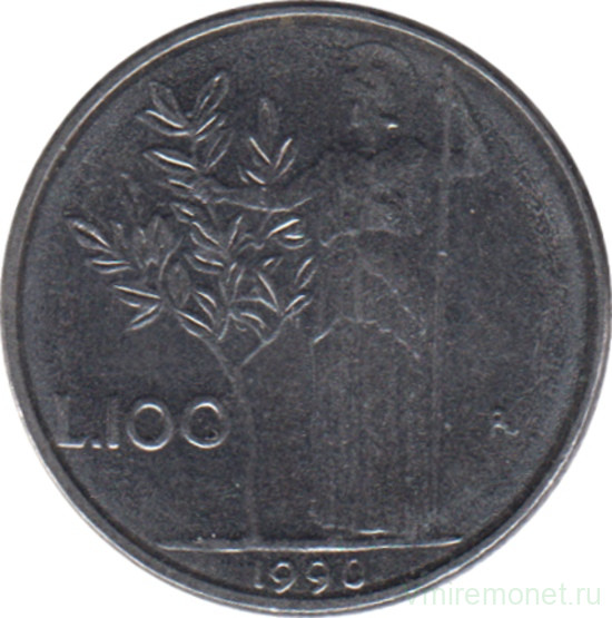 Монета. Италия. 100 лир 1990 год.