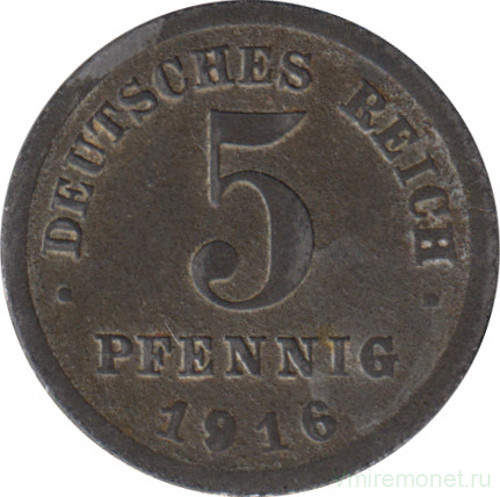 Монета. Германская империя. 5 пфеннигов 1916 год. (J).