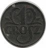 Аверс. Монета. Польша. 1 грош 1939 год. Оккупация.