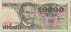Банкнота. Польша. 10000 злотых 1988 год. Тип 151b.