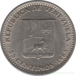 Монета. Венесуэла. 25 сентимо 1965 год.
