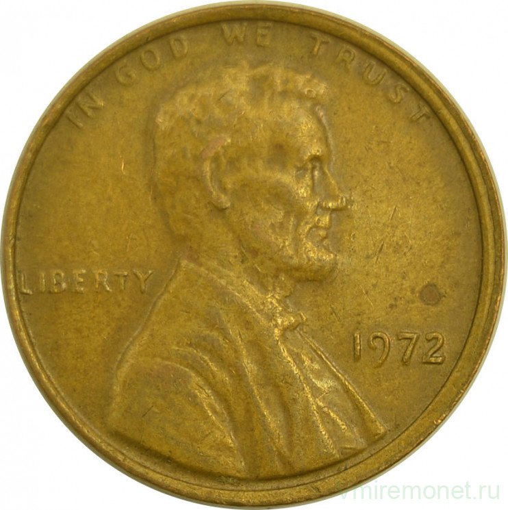 Монета. США. 1 цент 1972 год.