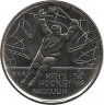 Монета. Канада. 25 центов 2009 год. Победа мужской сборной по хоккею на олимпиаде в Солт-Лэйк-Сити 2002.