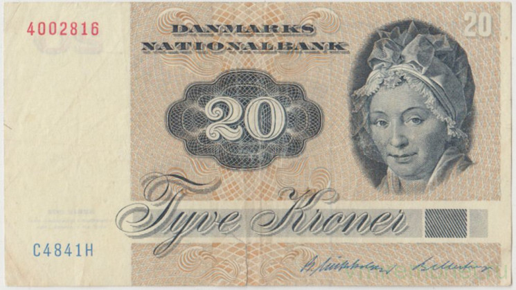 Банкнота. Дания. 20 крон 1984 год. Тип 49е (3).