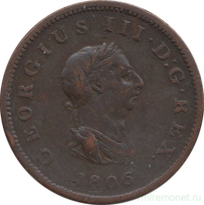 Монета. Великобритания. 1/2 пенни 1806 год.