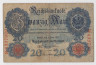 Банкнота. Германия. Германская империя (1871-1918). 20 марок 1907 год. Номер серии (семь цифр и одна буква) - красный цвет. ав.
