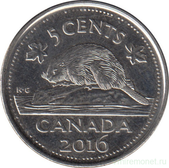 Монета. Канада. 5 центов 2016 год.