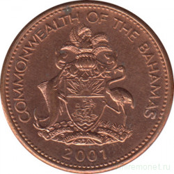 Монета. Багамские острова. 1 цент 2001 год.