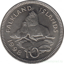 Монета. Фолклендские острова. 10 пенсов 1998 год.