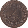 Монета. Дания. 2 эре 1907 год. ав.