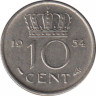 Монета. Нидерланды. 10 центов 1954 год. ав.