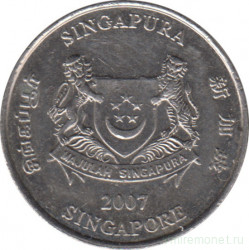 Монета. Сингапур. 20 центов 2007 год.