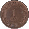 Монета. Сингапур. 1 цент 1977 год. ав.