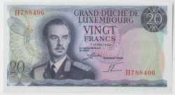 Банкнота. Люксембург. 20 франков 1966 год. Тип 54а (1).