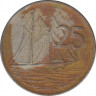 Монета. Каймановы острова. 25 центов 1990 год. рев.