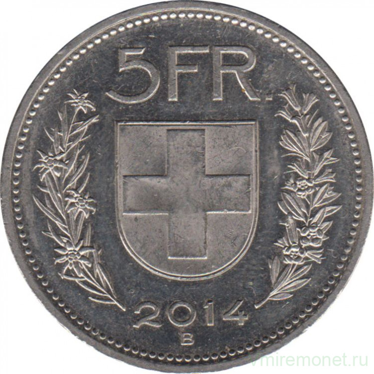 Монета. Швейцария. 5 франков 2014 год.