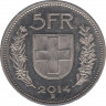  Монета. Швейцария. 5 франков 2014 год. ав.