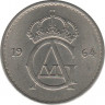 Аверс. Монета. Швеция. 25 эре 1964 год.