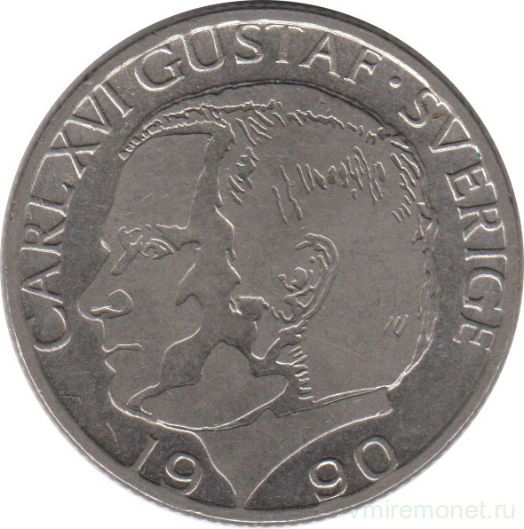 Монета. Швеция. 1 крона 1990 год.
