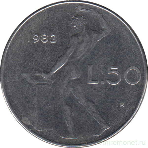 Монета. Италия. 50 лир 1983 год.