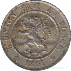 Монета. Бельгия. 10 сантимов 1861 год.