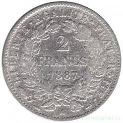 Монета. Франция. 2 франка 1887 год.