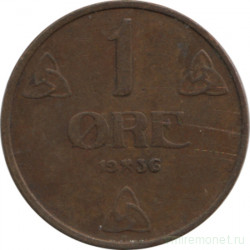 Монета. Норвегия. 1 эре 1936 год.