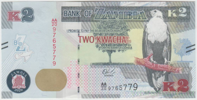 Банкнота. Замбия. 2 квачи 2020 год. Тип 56.