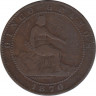 Монета. Испания. 5 сентимо 1870 год. ав.