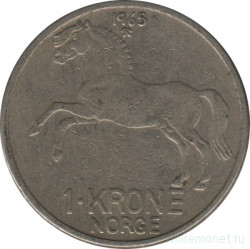 Монета. Норвегия. 1 крона 1965 год.