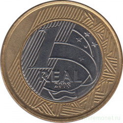 Монета. Бразилия. 1 реал 2008 год.