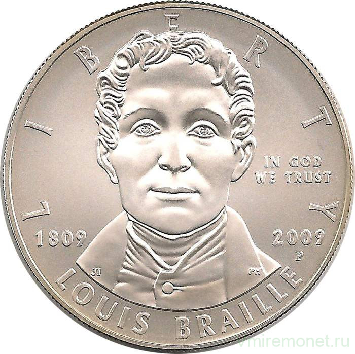 Монета. США. 1 доллар 2009 год (P). 200 лет со дня рождения Луи Брайля.