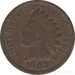 Монета. США. 1 цент 1903 год.