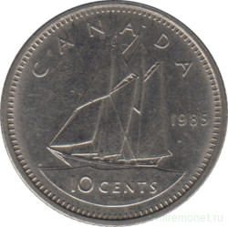 Монета. Канада. 10 центов 1985 год.